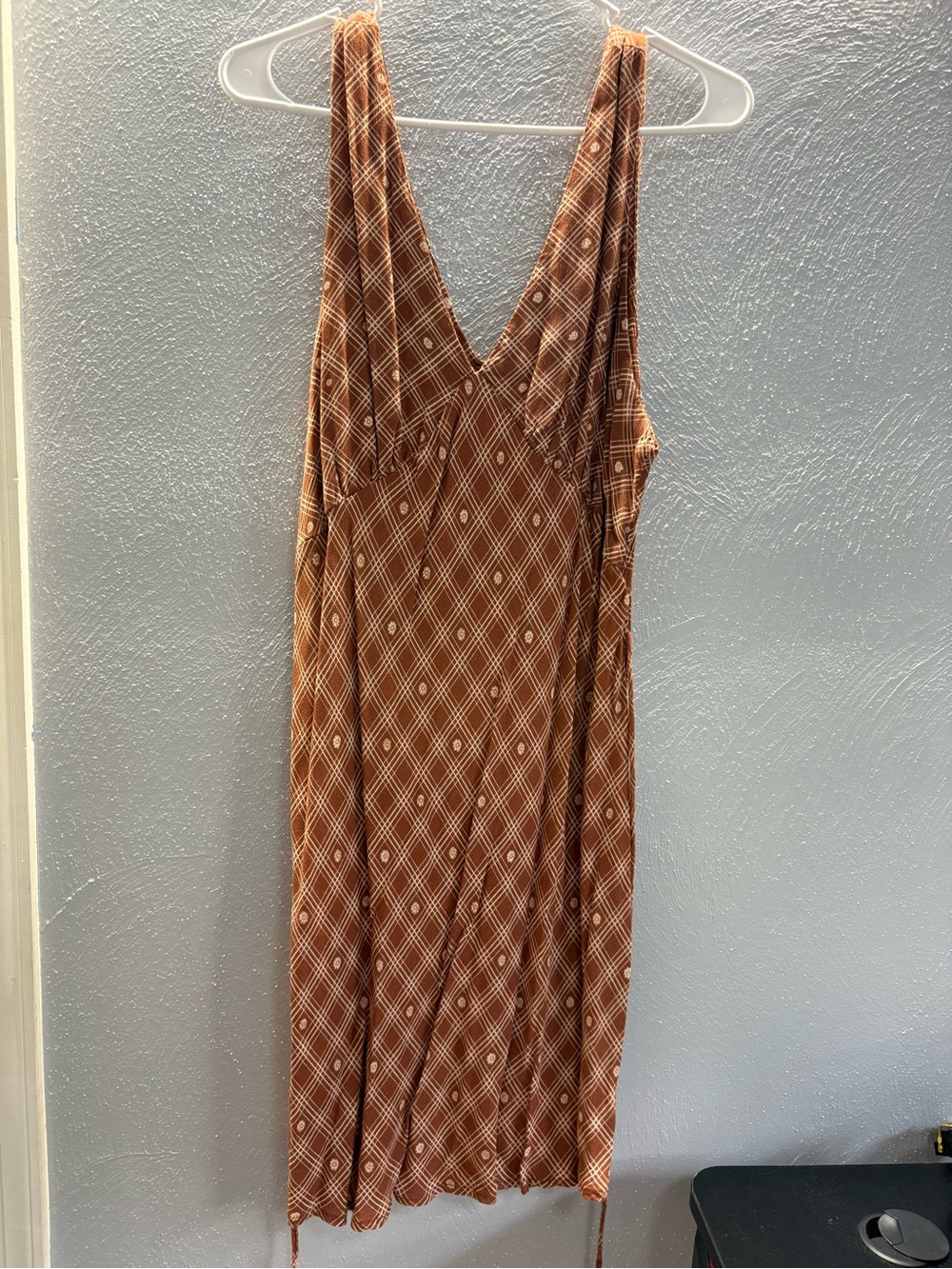 wild fable Rust Brown Diamond-Print V-Neck Slip Dress